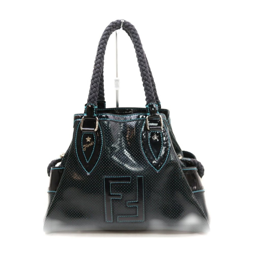 Fendi Du Jour Perforated Black Teal Hand Bag